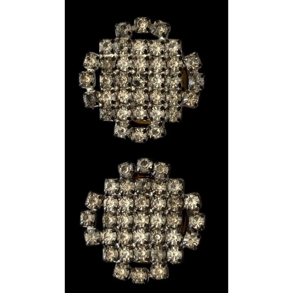 Vintage Set Of Two Button Covers, Rhinestone Round In Silver Tone - Picture 2 of 4